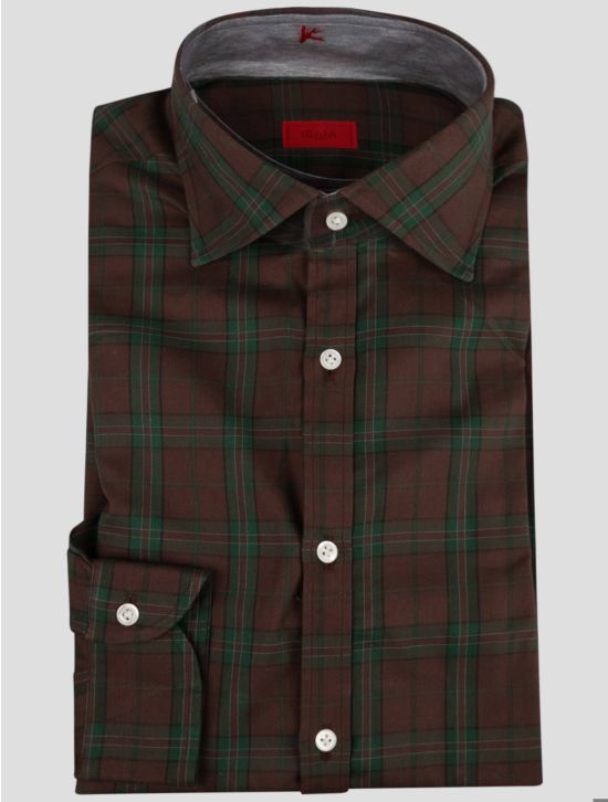 Isaia Isaia Brown Green Cotton Shirt Brown / Green 000