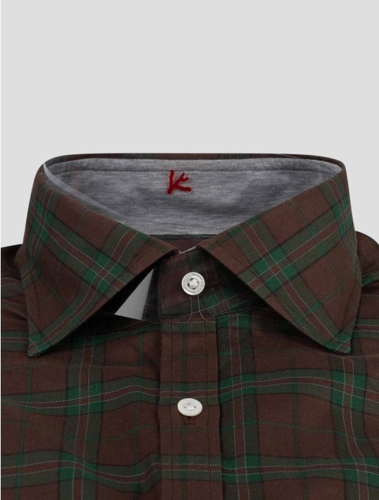 Isaia Isaia Brown Green Cotton Shirt Brown / Green 001