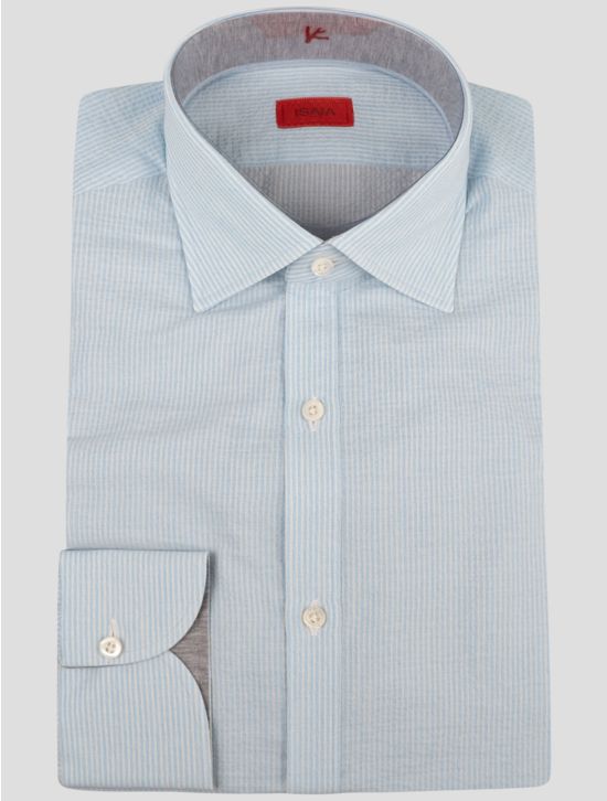 Isaia Isaia Light Blue White Cotton Shirt Light Blue / White 000