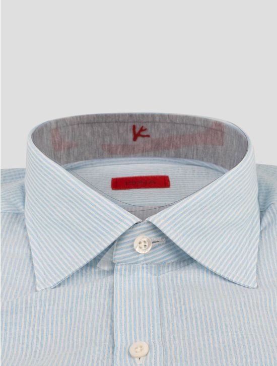 Isaia Isaia Light Blue White Cotton Shirt Light Blue / White 001