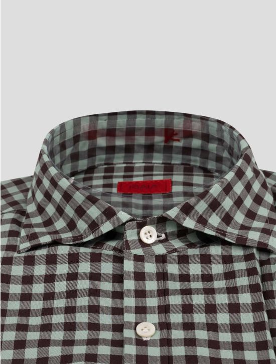 Isaia Isaia Green Brown Cotton Shirt Green / Brown 001