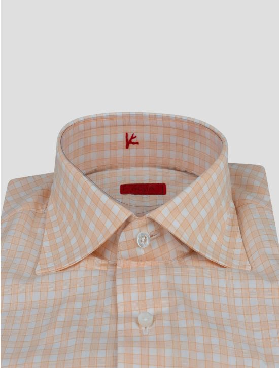 Isaia Isaia Orange White Cotton Shirt Orange / White 001