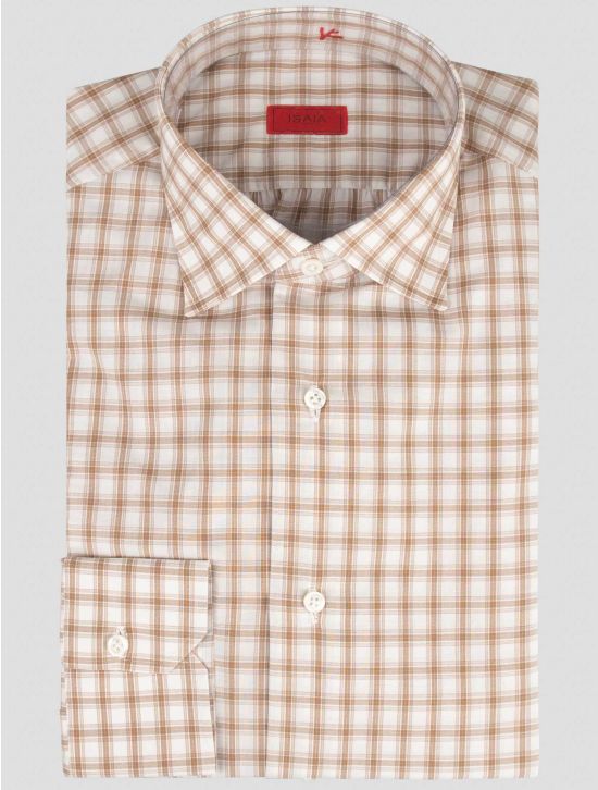 Isaia Isaia Brown White Cotton Shirt Brown / White 000