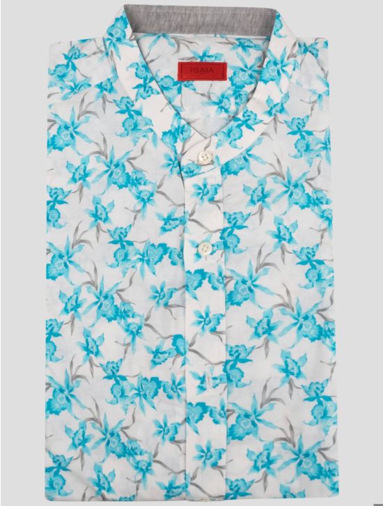 Isaia Isaia Light Blue White Cotton Linen Shirt Light Blue / White 000