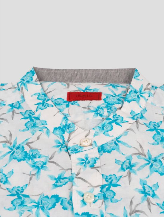 Isaia Isaia Light Blue White Cotton Linen Shirt Light Blue / White 001