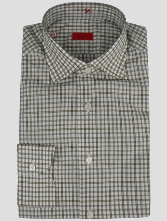 Isaia Isaia Green White Cotton Shirt Green / White 000