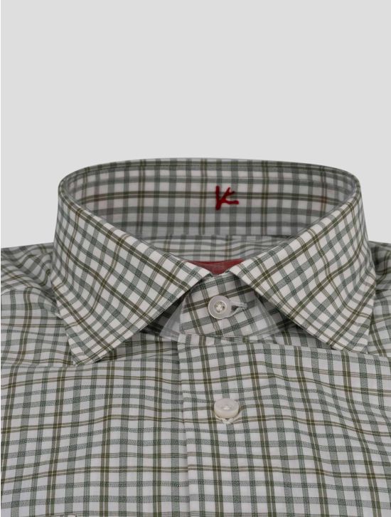 Isaia Isaia Green White Cotton Shirt Green / White 001