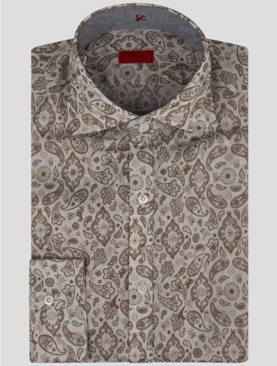 Isaia Isaia Beige Brown Cotton Shirt Beige / Brown 000