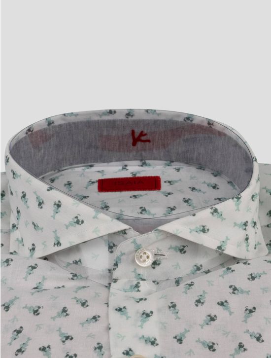 Isaia Isaia White Green Cotton Shirt White / Green 001