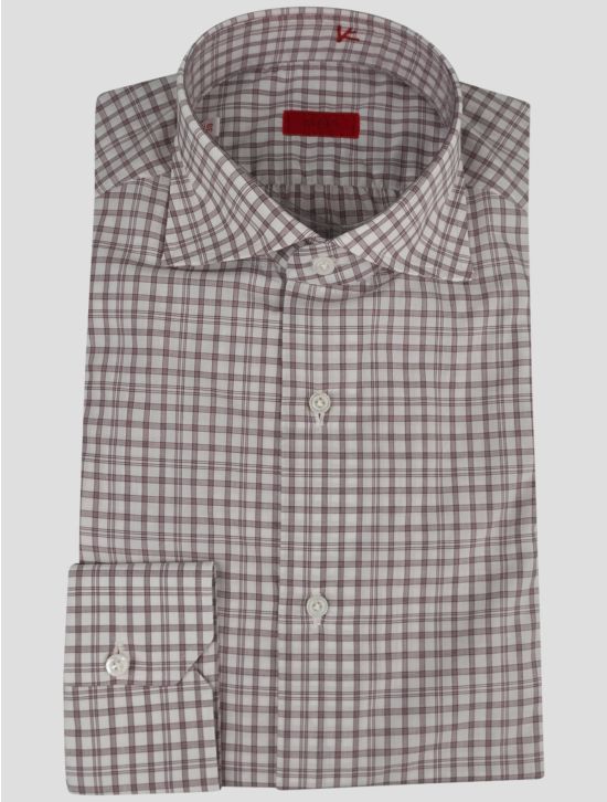 Isaia Isaia Brown White Cotton Shirt Brown / White 000