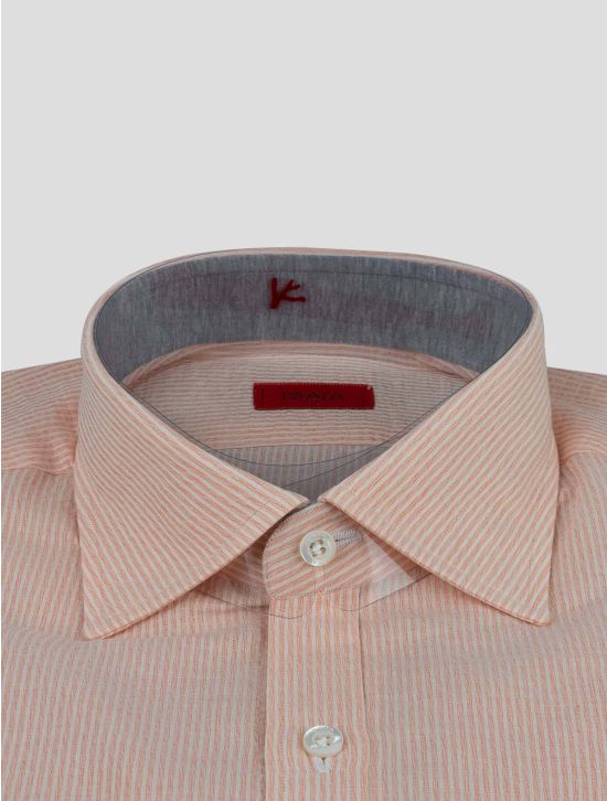 Isaia Isaia White Orange Cotton Shirt Orange / White 001