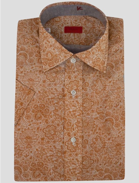 Isaia Isaia White Orange Cotton Shirt Orange / White 000