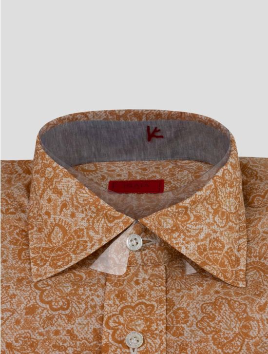 Isaia Isaia White Orange Cotton Shirt Orange / White 001