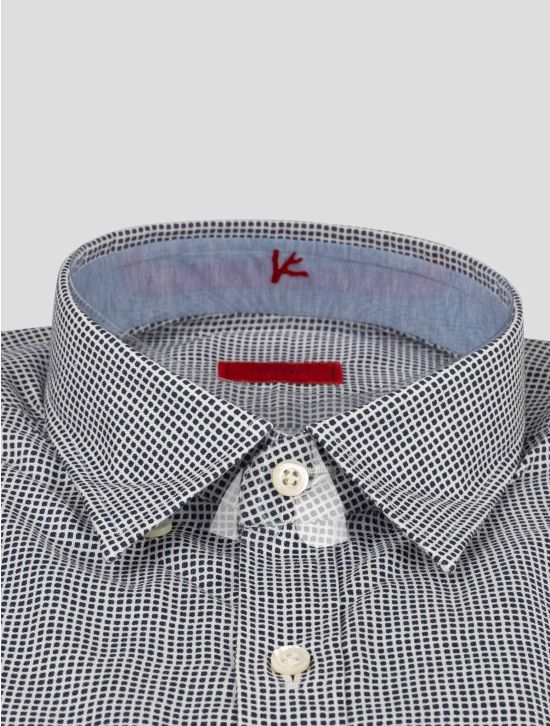 Isaia Isaia Dark Blue White Cotton Shirt Dark Blue / White 001