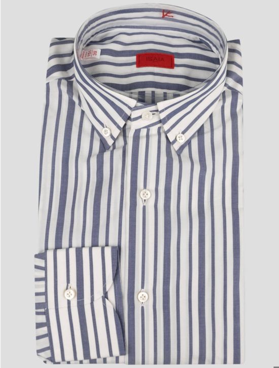 Isaia Isaia Blue White Cotton Shirt White / Blue 000