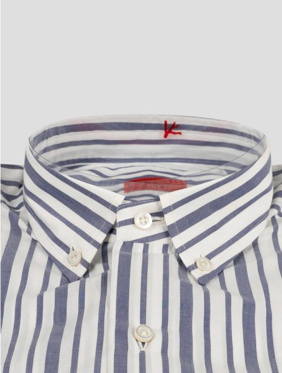 Isaia Isaia Blue White Cotton Shirt White / Blue 001