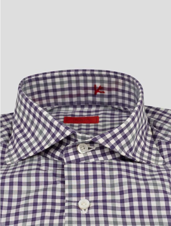 Isaia Isaia Violet White Cotton Shirt Violet / White 001