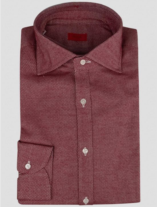 Isaia Isaia Burgundy White Cotton Shirt Burgundy / White 000