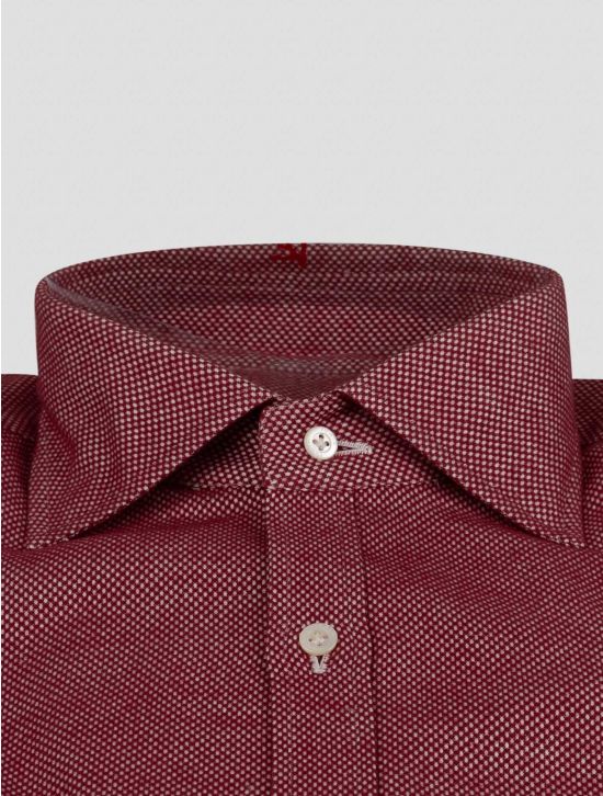 Isaia Isaia Burgundy White Cotton Shirt Burgundy / White 001