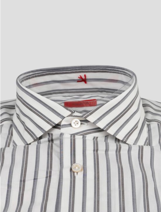 Isaia Isaia Gray White Cotton  Shirt Gray / White 001