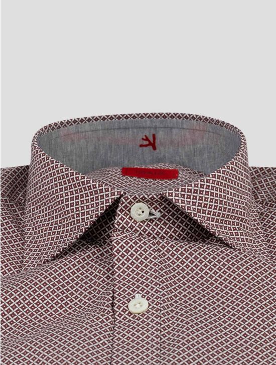 Isaia Isaia Burgundy White Cotton  Shirt Burgundy / White 001