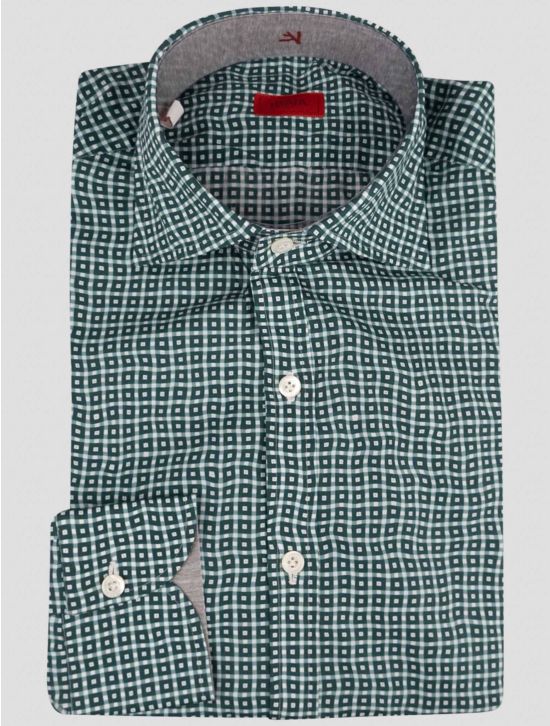 Isaia Isaia Green White Cotton Shirt Green / White 000