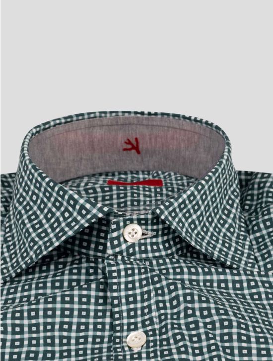 Isaia Isaia Green White Cotton Shirt Green / White 001