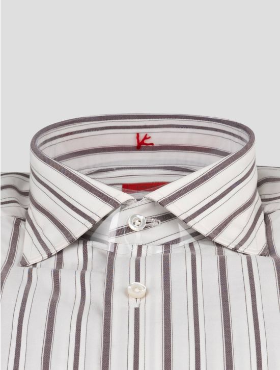 Isaia Isaia Brown White Cotton Shirt Brown / White 001