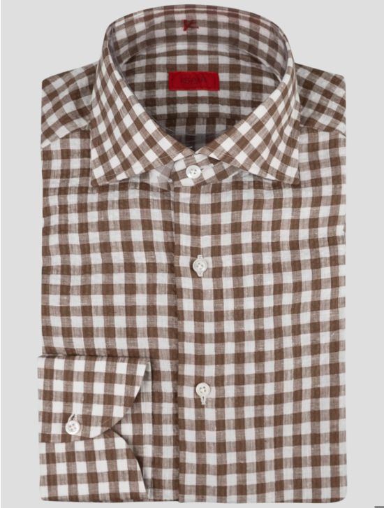 Isaia Isaia Brown White Cotton Shirt Brown / White 000