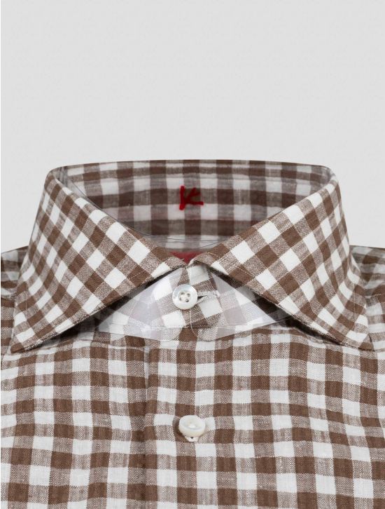 Isaia Isaia Brown White Cotton Shirt Brown / White 001