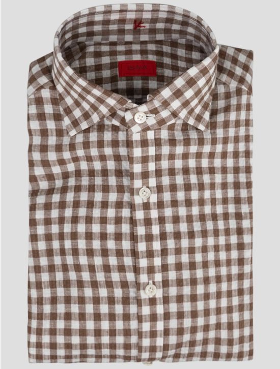 Isaia Isaia Brown White Linen Shirt Brown / White 000