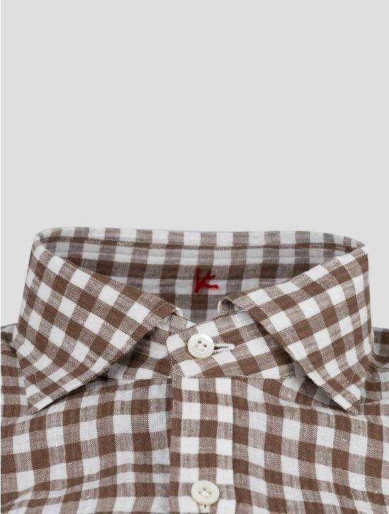 Isaia Isaia Brown White Linen Shirt Brown / White 001