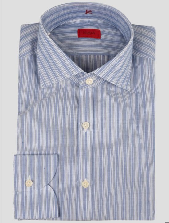 Isaia Isaia Light Blue White Cotton Linen Shirt Light Blue / White 000