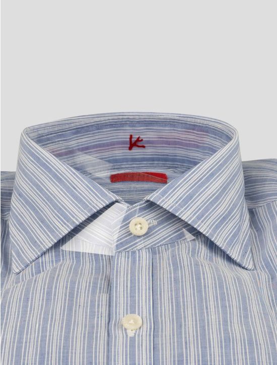 Isaia Isaia Light Blue White Cotton Linen Shirt Light Blue / White 001