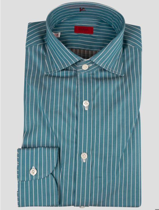 Isaia Isaia Green White Cotton Shirt Green / White 000