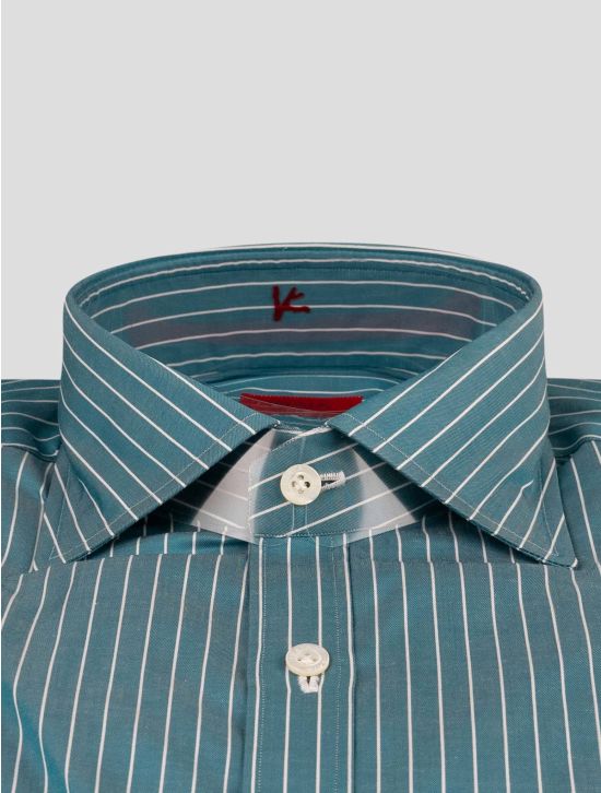 Isaia Isaia Green White Cotton Shirt Green / White 001