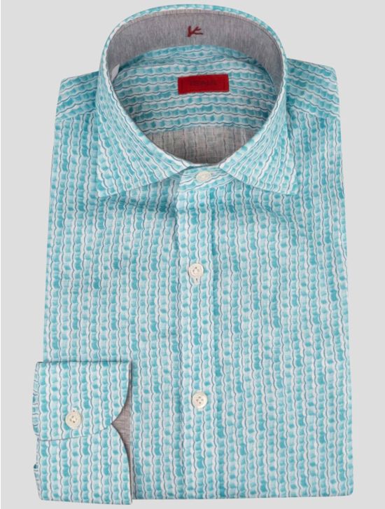 Isaia Isaia Light Blue White Linen Shirt Light Blue / White 000