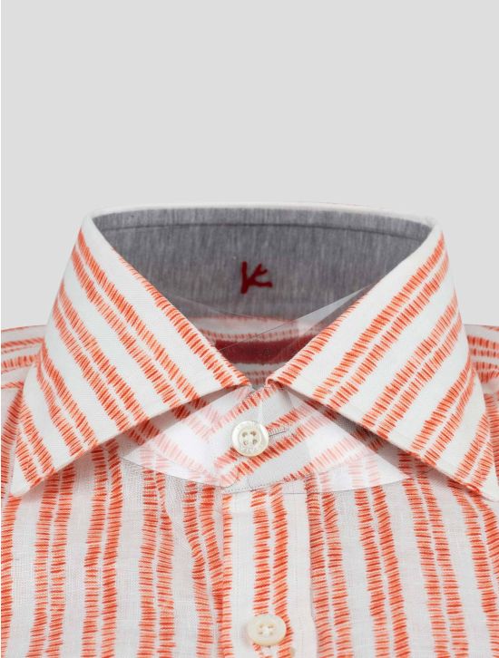 Isaia Isaia Orange White Linen Shirt Orange / White 001