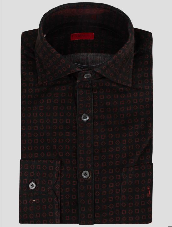 Isaia Isaia Burgundy Black Cotton Shirt Burgundy / Black 000