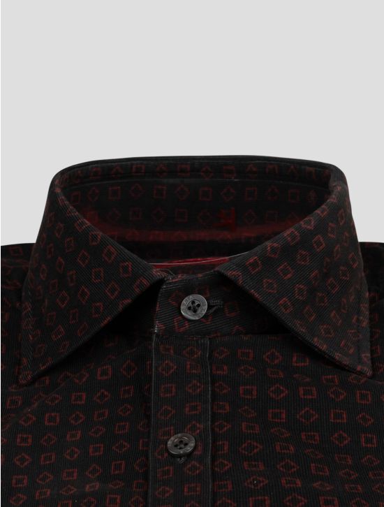 Isaia Isaia Burgundy Black Cotton Shirt Burgundy / Black 001