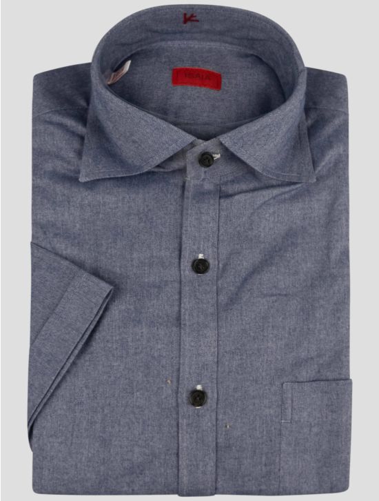 Isaia Isaia Blue Cotton Short Sleev Shirt Blue 000