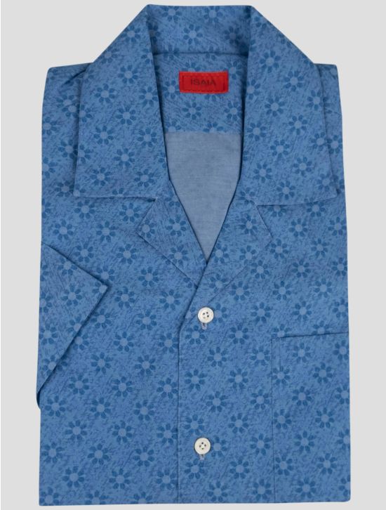 Isaia Isaia Blue Cotton Short Sleeve Shirt Blue 000