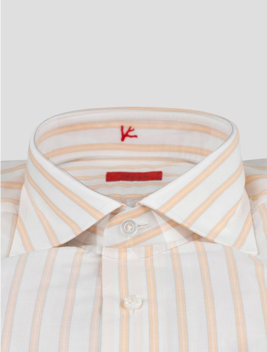 Isaia Isaia Orange White Cotton Shirt Orange / White 001