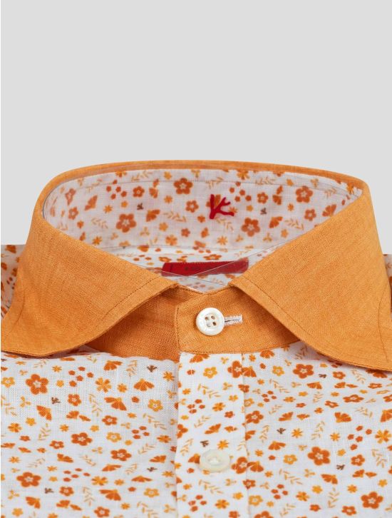 Isaia Isaia Orange White Linen Shirt Orange / White 001