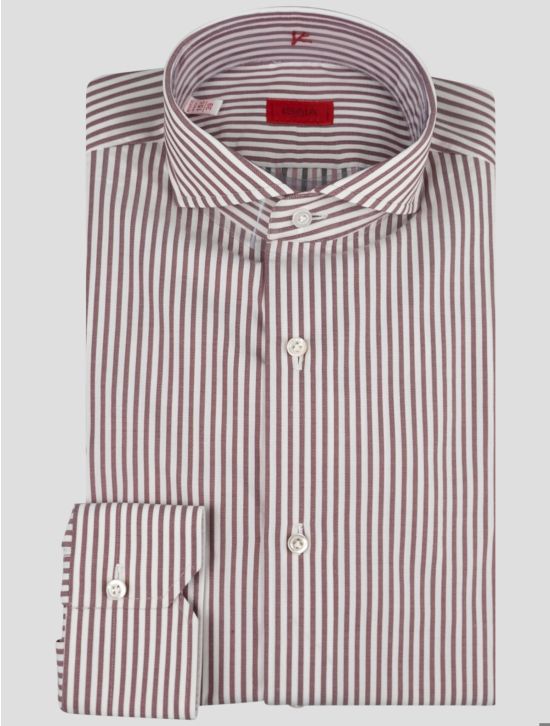 Isaia Isaia Burgundy White Cotton Shirt Burgundy / White 000