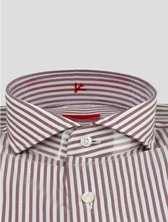 Isaia Isaia Burgundy White Cotton Shirt Burgundy / White 001