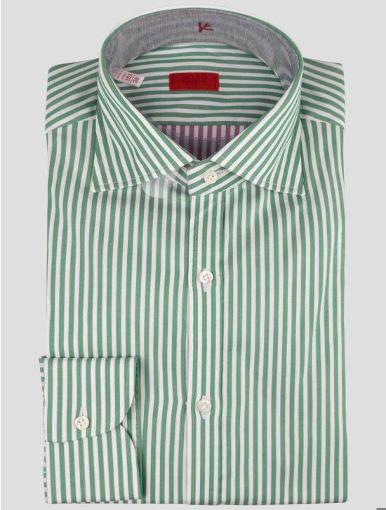 Isaia Isaia Green White Cotton Shirt Green / White 000