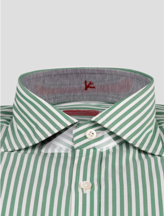 Isaia Isaia Green White Cotton Shirt Green / White 001