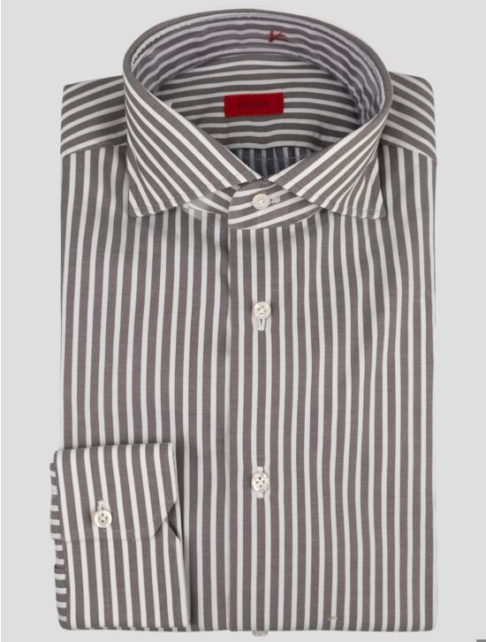 Isaia Isaia Taupe White Cotton Shirt Taupe / White 000