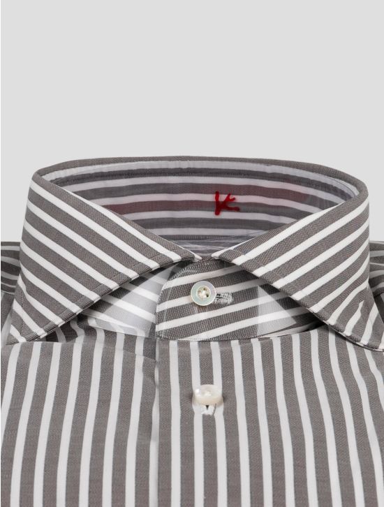 Isaia Isaia Taupe White Cotton Shirt Taupe / White 001